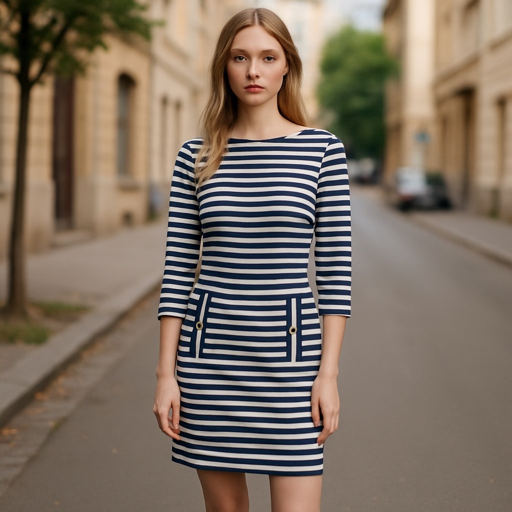 Eliza J Navy and White Striped MIDI Dress Size 6​​​​​​